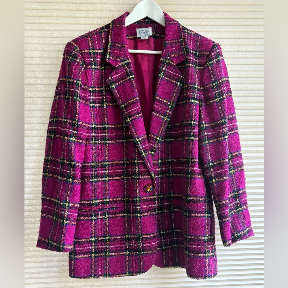 Petite By Fundamental Things Fuchsia Plaid Blazer Vintage